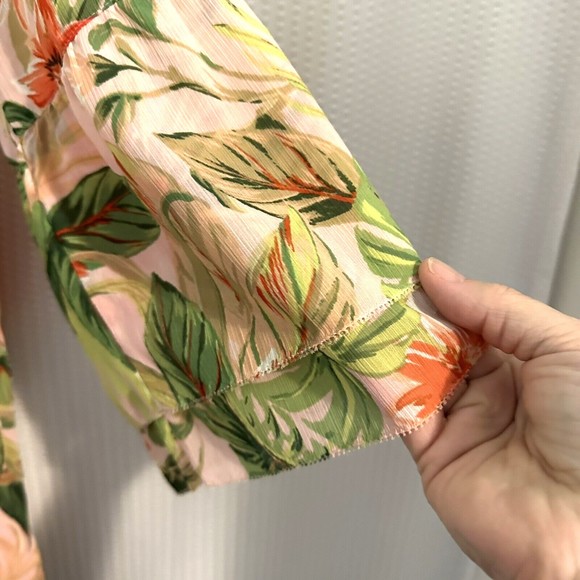 J Jill Womens Pink  Floral Jungle Leaves Blouse Top Size Large - Picture 4 of 7